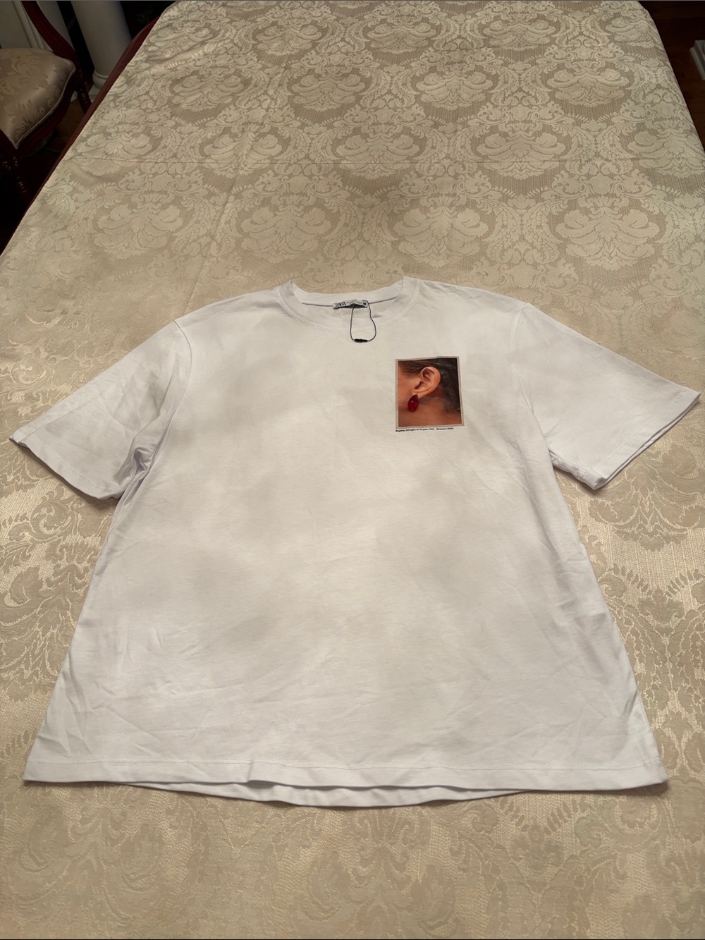 Zara graphic logo Sophia cotton white crew neck t-shirt sz.M - Picture 6 of 12